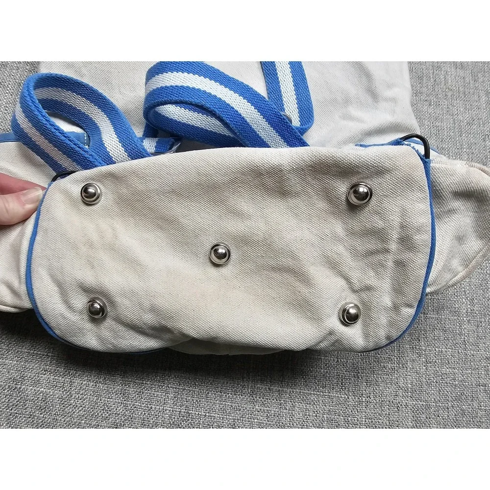 Ame & Lulu Backpack Womens Large Canvas Blue White Drawstring Convertible Bag